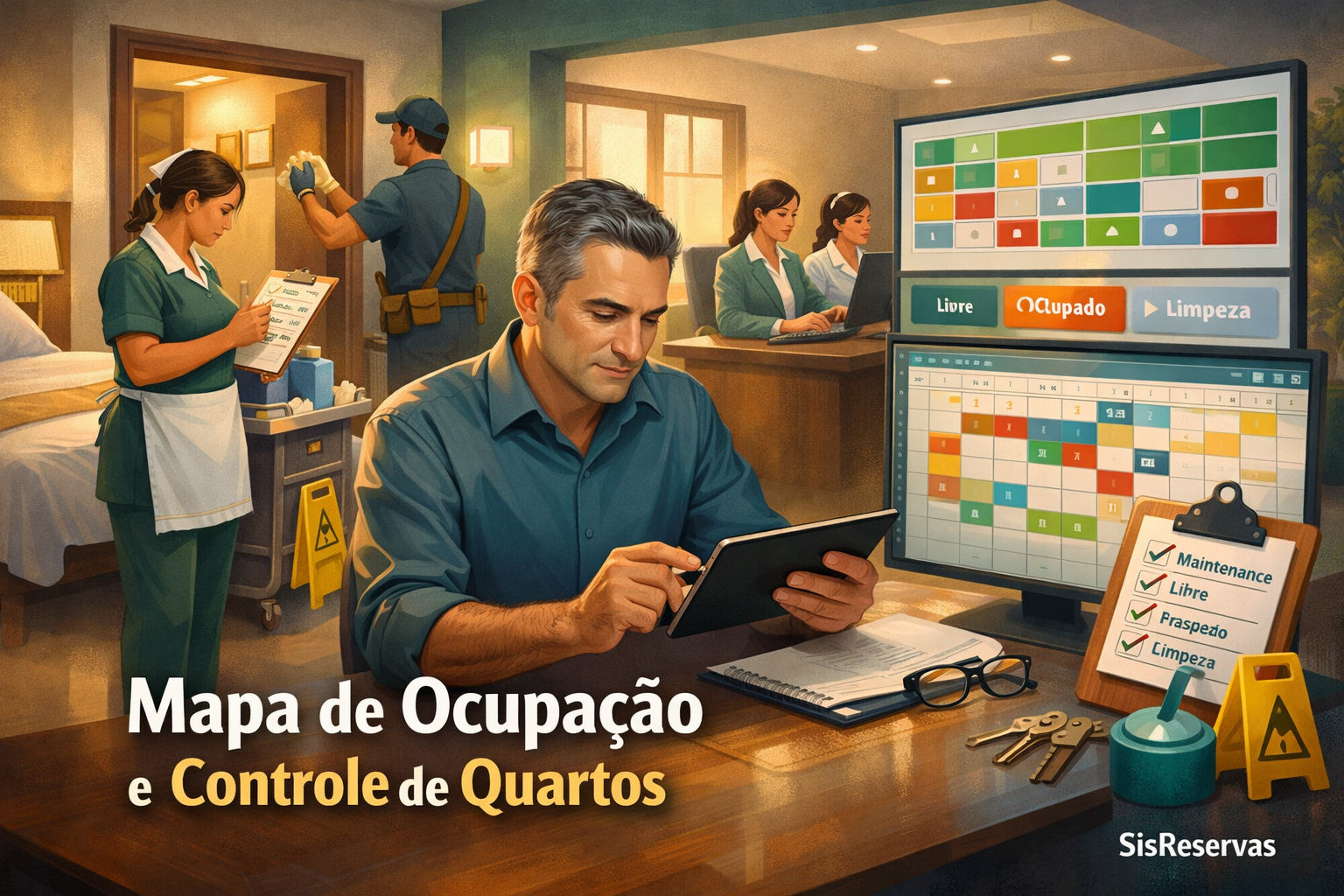 Como o mapa de ocupação ajuda a organizar reservas, quartos e bloqueios
